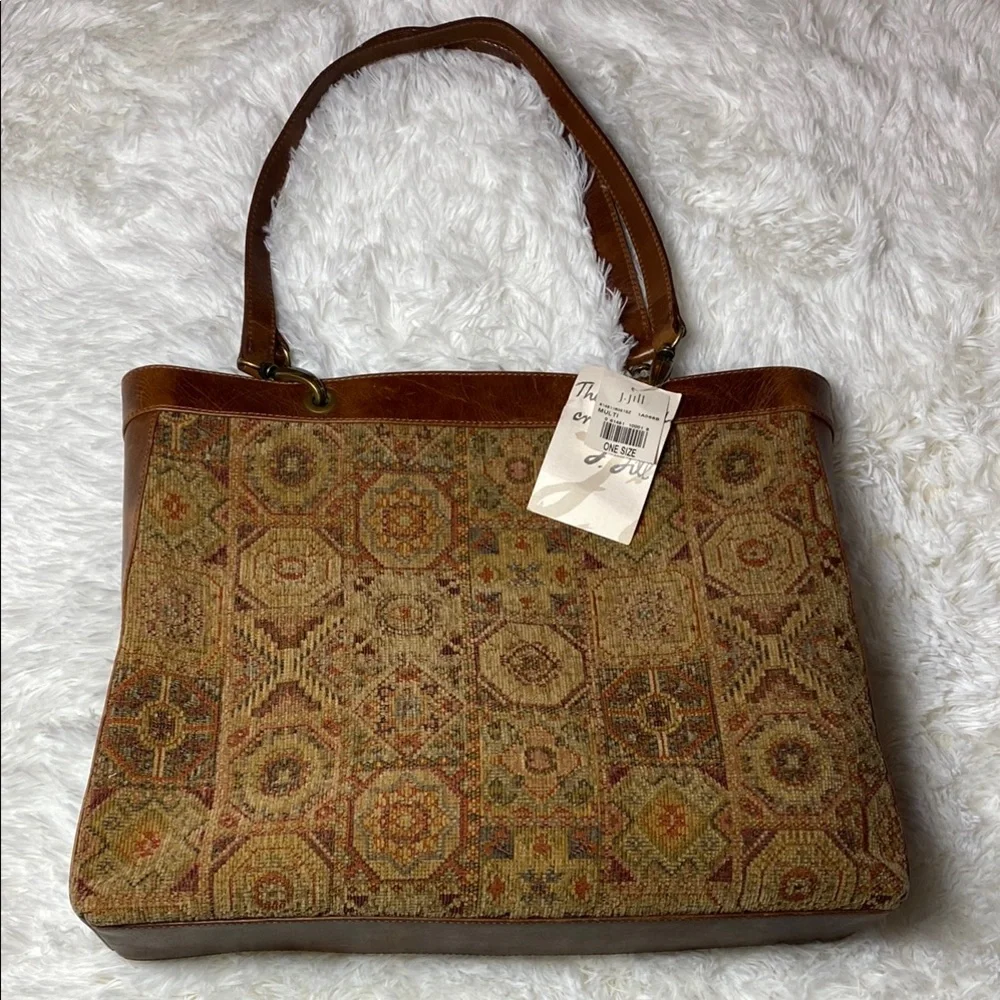 J. Jill Geometric Patterned Tan and Brown Shoulder Bag - Picture 1 of 8